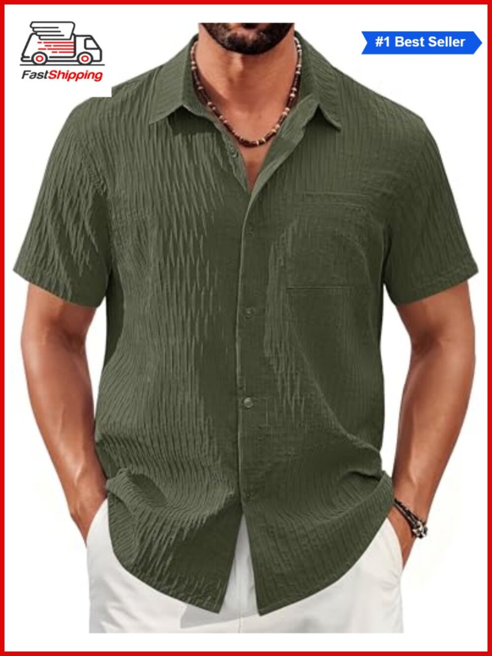 ✨Men's Textured Short Sleeve Button Down Shirt Casual Summer Beach